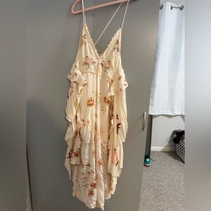 Free People Cream Floral Ruffle Maxi Dress